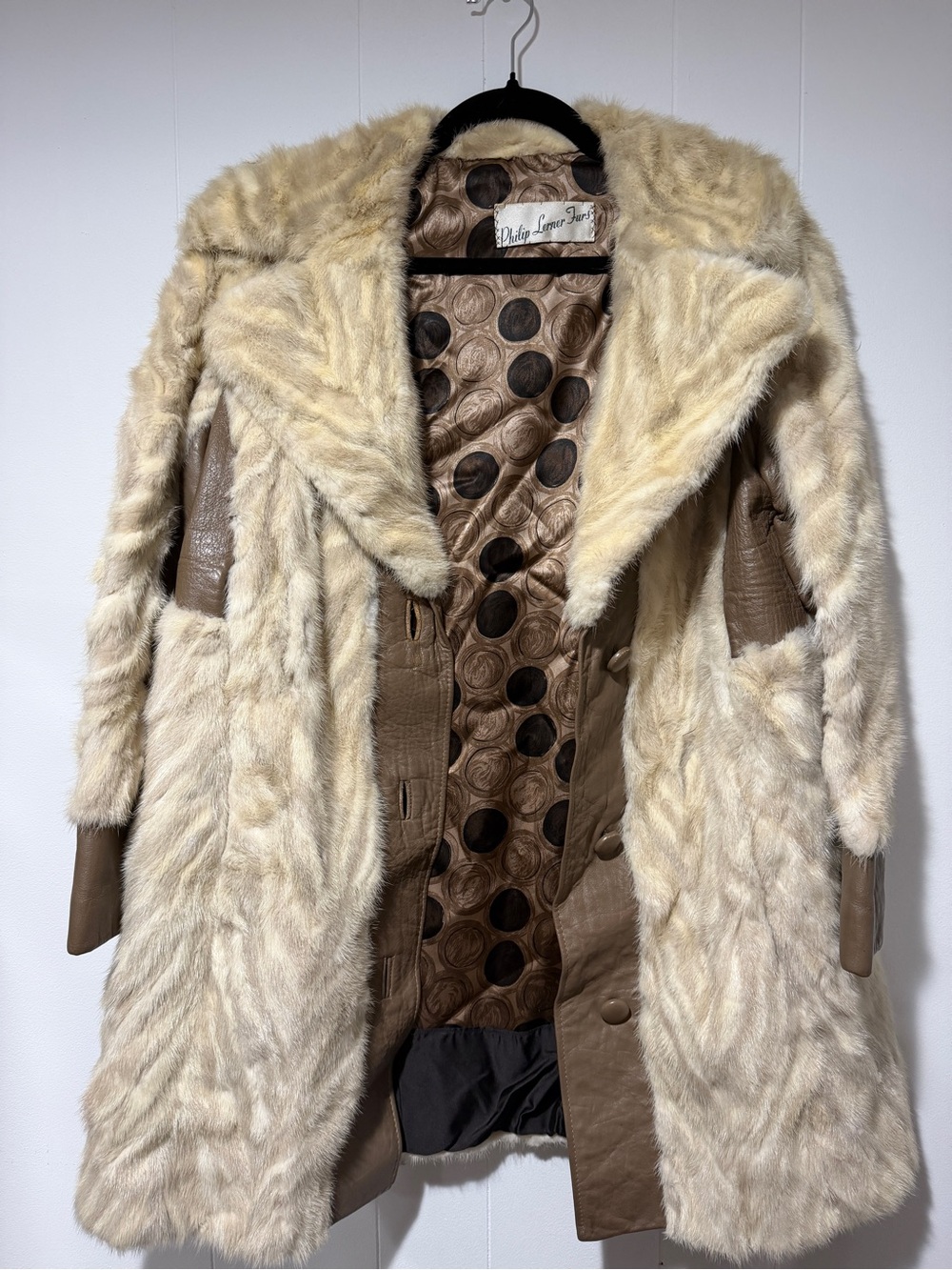 Vintage-Cream Fur & Leather Coat